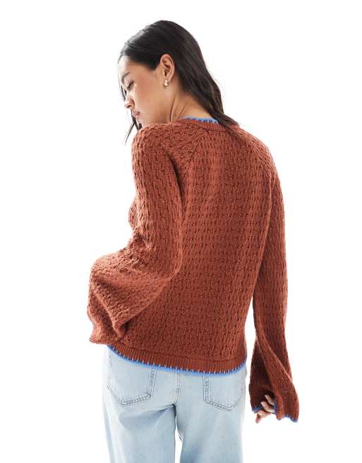 ASOS DESIGN – Brązowy szydełkowany kardigan z ozdobnym obszyciem, 2 z 4