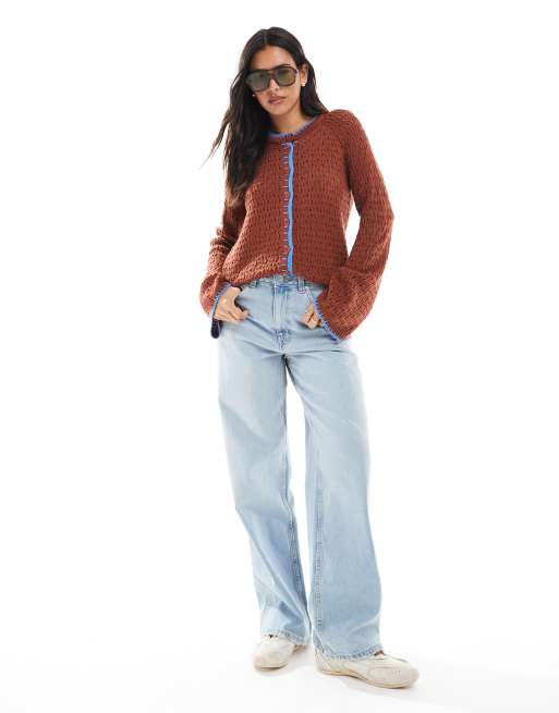ASOS DESIGN – Brązowy szydełkowany kardigan z ozdobnym obszyciem, 4 z 4
