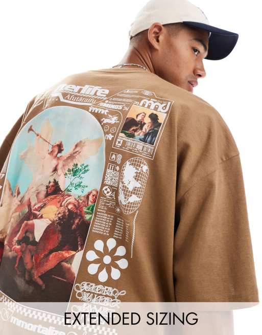 ASOS DESIGN – Brązowy T-shirt o kroju pudełkowym extreme oversize z nadrukiem na plecach