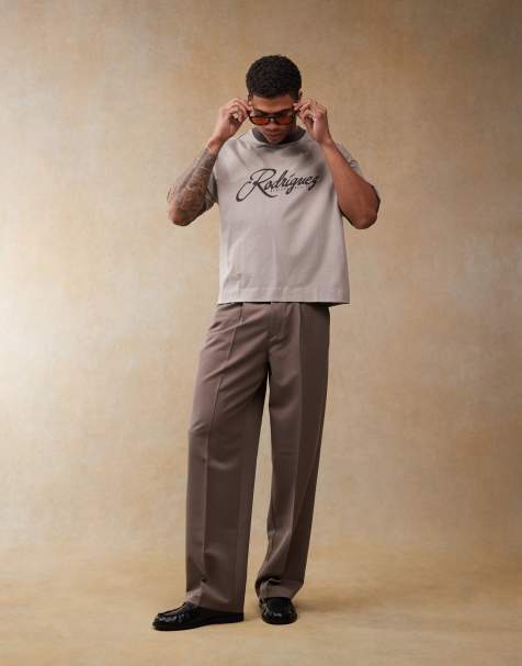 ASOS DESIGN boxy oversized ringer t-shirt with text graphic in brown