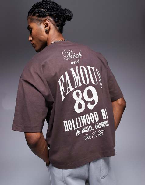 ASOS DESIGN – Brązowy T-shirt o pudełkowym kroju ze sportową grafiką - view 1