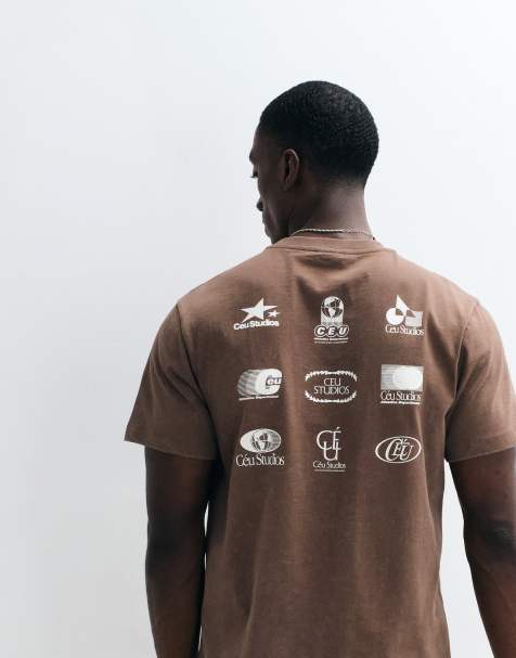 ASOS DESIGN – Brązowy T-shirt o regularnym kroju z grafiką - view 1