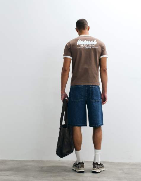 ASOS DESIGN – Brązowy T-shirt o regularnym pudełkowym kroju z lamówką i grafiką - view 1