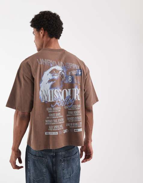ASOS DESIGN – Brązowy T-shirt oversize o pudełkowym kroju z grafiką Missouri - view 1