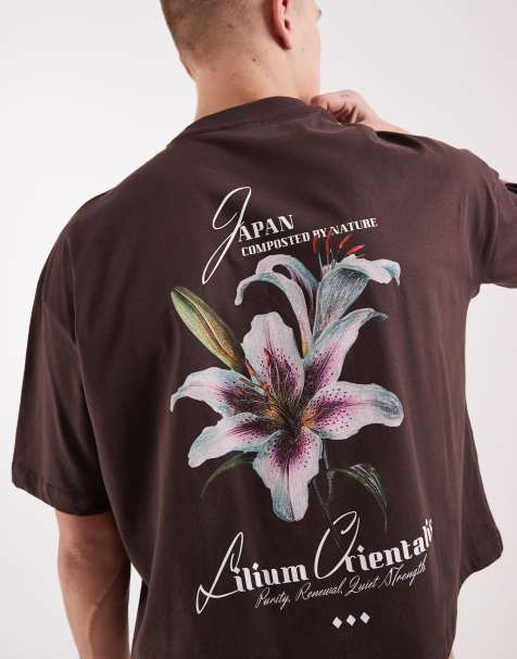 ASOS DESIGN – Brązowy T-shirt oversize o pudełkowym kroju z grafiką z kwiatami - view 1