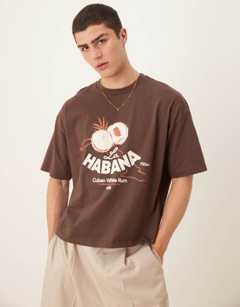 ASOS DESIGN boxy oversized t-shirt with summer graphic in brown