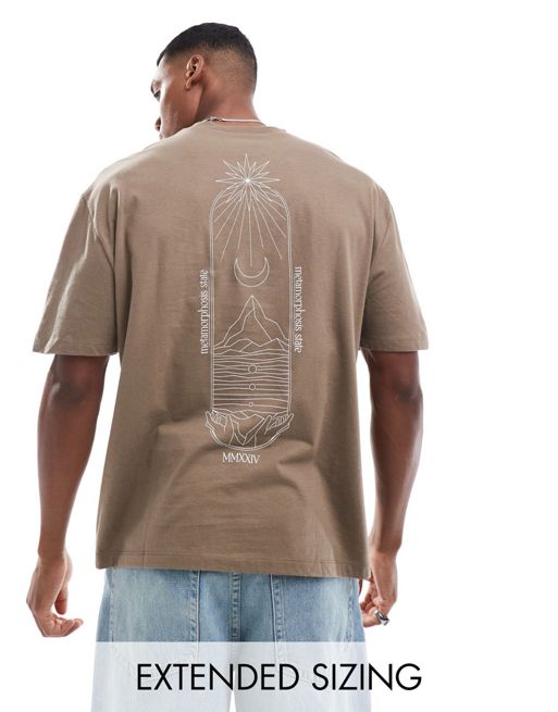 FhyzicsShops DESIGN – Brązowy T-shirt oversize z astrologicznym nadrukiem na plecach
