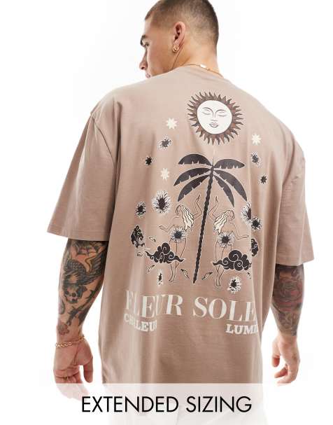 ASOS DESIGN – Brązowy T-shirt oversize z astrologicznym nadrukiem na plecach - view 1
