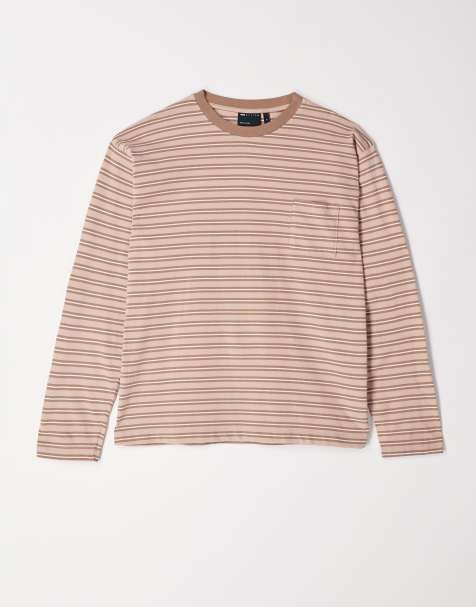 ASOS DESIGN – Brązowy T-shirt oversize z długimi rękawami w stylu skater w paski - view 1
