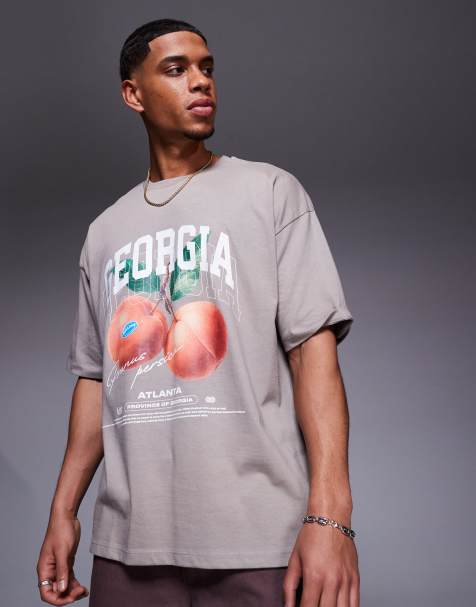 ASOS DESIGN – Brązowy T-shirt oversize z grafiką z brzoskwiniami - view 1