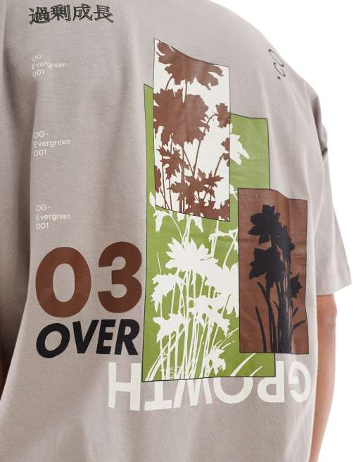 ASOS DESIGN – Brązowy T-shirt oversize z grafiką z kwiatami, 3 z 4