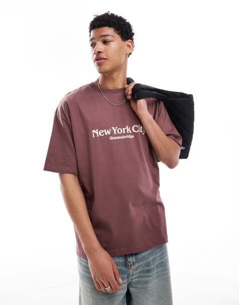 ASOS DESIGN oversized t-shirt with city graphic in brown