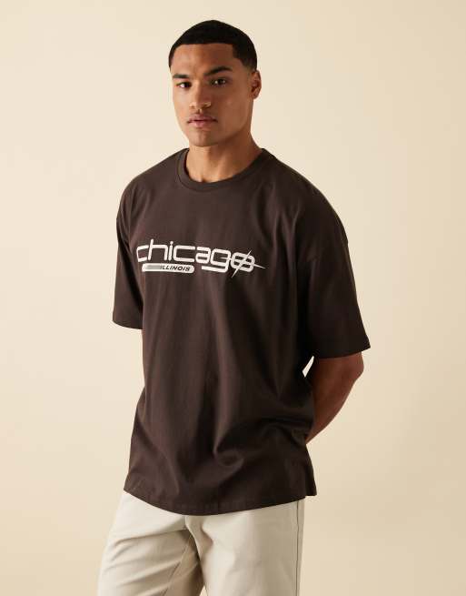 ASOS DESIGN – Brązowy T-shirt oversize z grafiką z miastem, 2 z 5