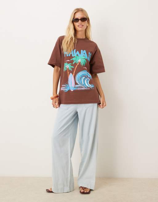 ASOS DESIGN – Brązowy T-shirt oversize z grafiką z napisem Hawaii, 2 z 4