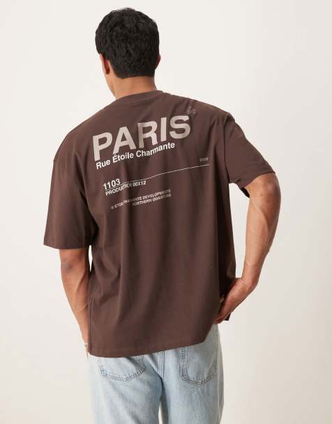 ASOS DESIGN oversized t-shirt with text graphic in brown