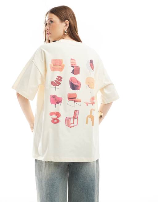 ASOS DESIGN – Brązowy T-shirt oversize z grafiką z wyposażeniem wnętrz w stylu lat 70.