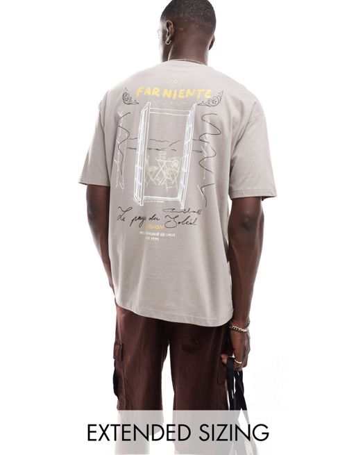 FhyzicsShops DESIGN – Brązowy T-shirt oversize z nadrukiem na plecach