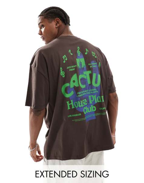 ASOS DESIGN – Brązowy T-shirt oversize z nadrukiem z napisem „Cactus” na plecach - view 1