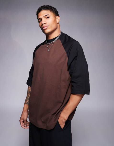 ASOS DESIGN – Brązowy T-shirt oversize z raglanowymi rękawami - view 1