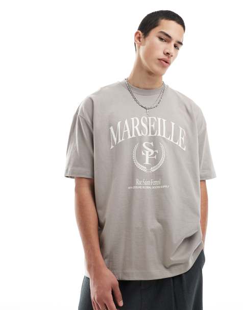 ASOS DESIGN oversized t-shirt with varsity graphics in brown