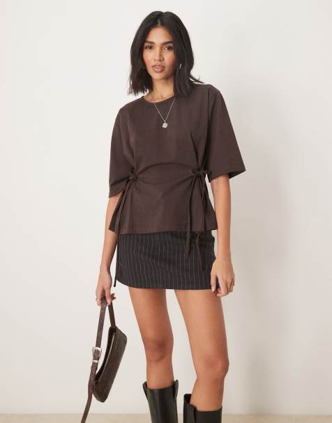 ASOS DESIGN oversized t shirt with tie detail in brown