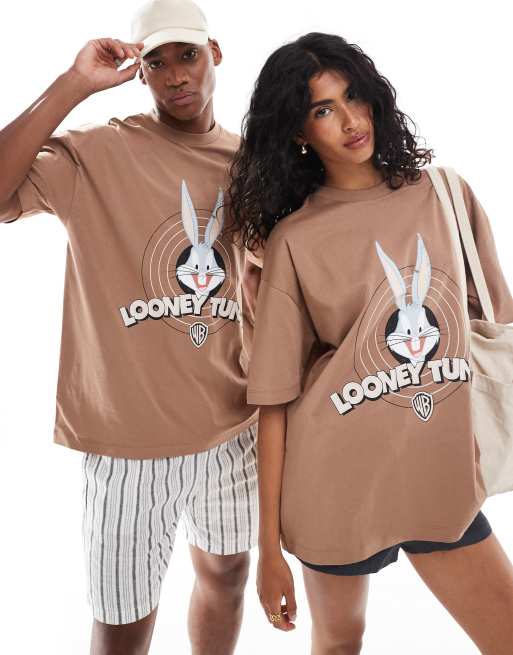 ASOS DESIGN – Brązowy T-shirt unisex o fasonie oversize z licencjonowaną grafiką Królika Bunny z Looney Tunes