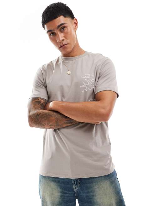 ASOS DESIGN – Brązowy T-shirt z nadrukiem na piersi