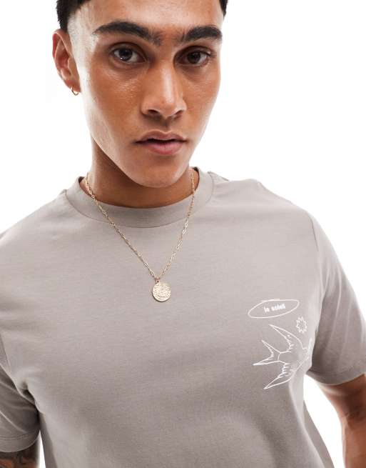 ASOS DESIGN – Brązowy T-shirt z nadrukiem na piersi, 4 z 4