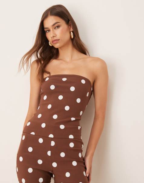 ASOS DESIGN – Brązowy top bandeau z bengaliny w groszki - view 1