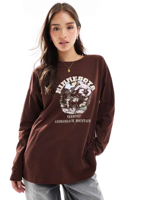 ASOS DESIGN – Brązowy top z długimi rękawami i grafiką Minnesota