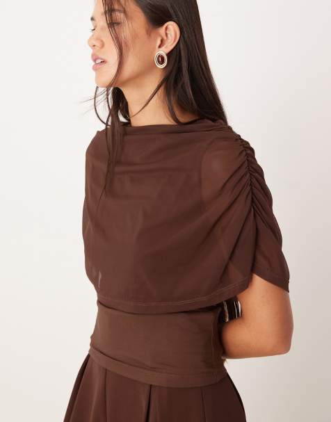 ASOS DESIGN mesh cape top in brown