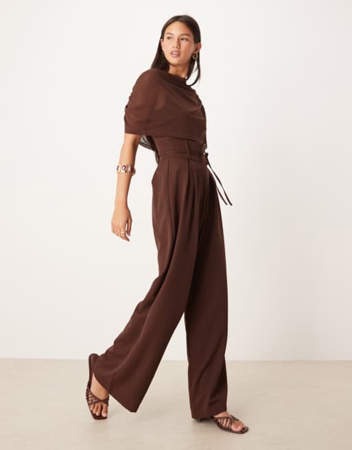 ASOS DESIGN – Brązowy top z siateczkową pelerynką, 3 z 4