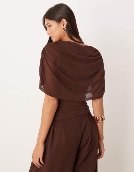 ASOS DESIGN – Brązowy top z siateczkową pelerynką, 4 z 4
