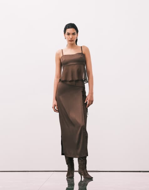 ASOS DESIGN – Brązowy zestaw satynowy - view 1