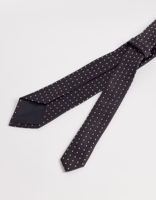 ASOS DESIGN – Brązowy zestaw w groszki: krawat i poszetka, 3 z 3