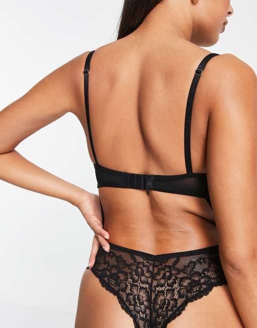 ASOS DESIGN Breana lace diamante underwire body in black, 3 of 4