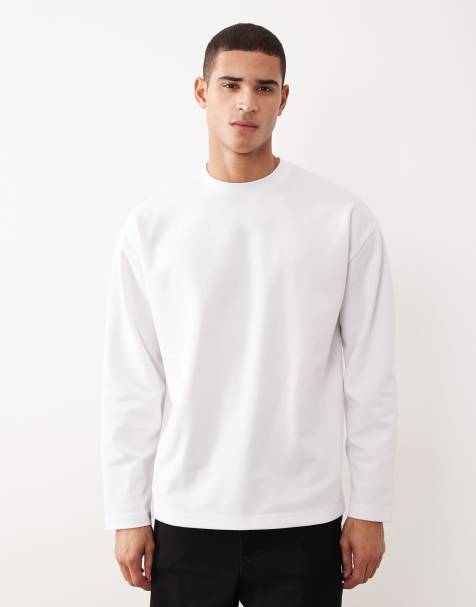 ASOS DESIGN breatheMAX™ heavyweight oversized long sleeve t-shirt in white cotton blend