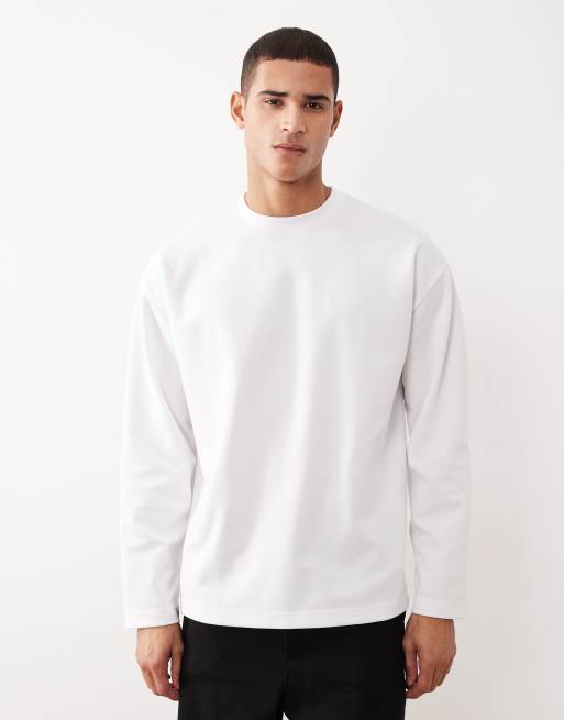 ASOS DESIGN – breatheMAX™ – Biały gruby T-shirt oversize z długimi rękawami z mieszanki bawełny