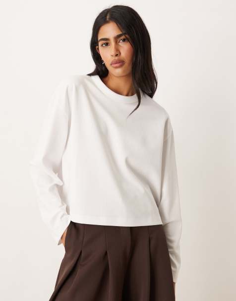 ASOS DESIGN – breatheMAX™ – Biały krótki T-shirt o pudełkowym kroju z długimi rękawami - view 1