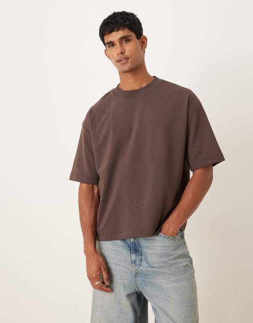ASOS DESIGN – BreatheMAX™ – Brązowy gruby T-shirt o pudełkowym kroju oversize z mieszanki bawełny