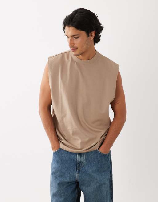 ASOS DESIGN - breatheMAX™ - Camiseta beis extragrande sin mangas de tejido grueso de mezcla de algodón , 3 de 5