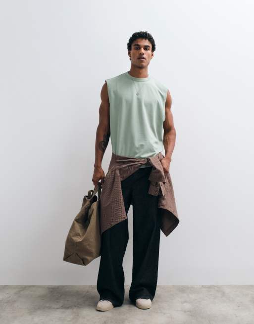 ASOS DESIGN - breatheMAX™ - Camiseta verde claro extragrande sin mangas de tejido grueso de mezcla de algodón , 2 de 5