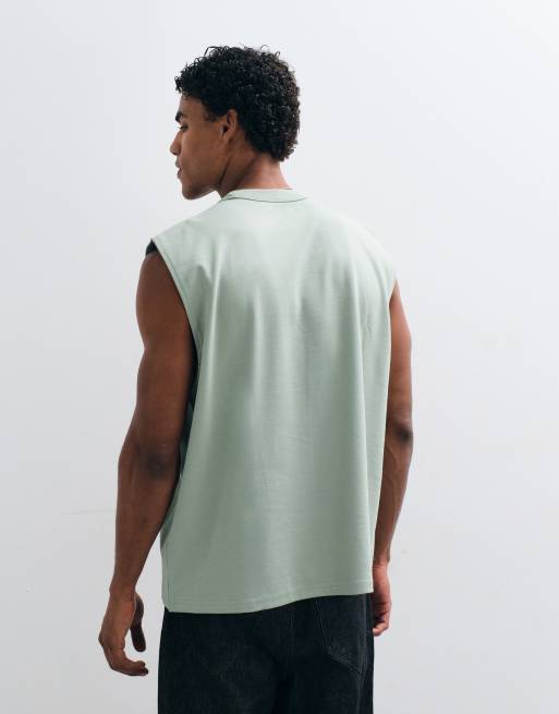 ASOS DESIGN - breatheMAX™ - Camiseta verde claro extragrande sin mangas de tejido grueso de mezcla de algodón , 5 de 5