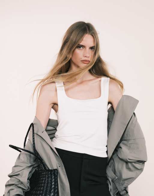 ASOS DESIGN - Breathemax - Canottiera bianca in poliammide con scollo squadrato