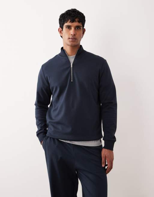 ASOS DESIGN - breatheMAX™ - Felpa blu navy con zip corta in coordinato