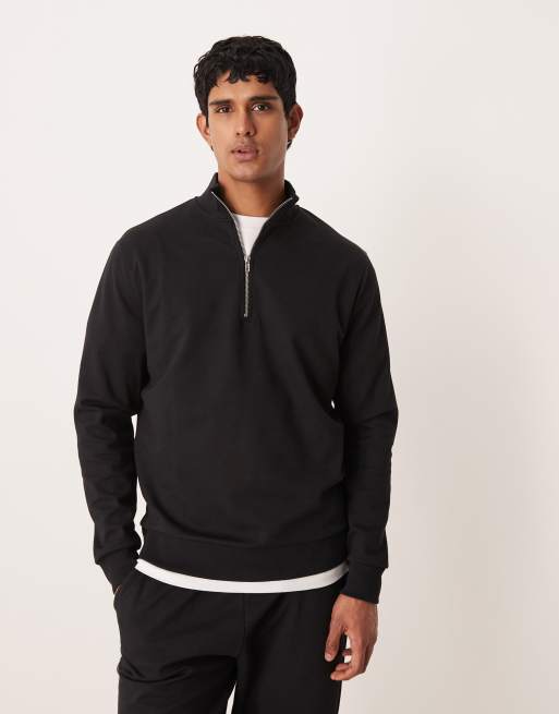 ASOS DESIGN - breatheMAX™ - Felpa nera con zip corta in coordinato