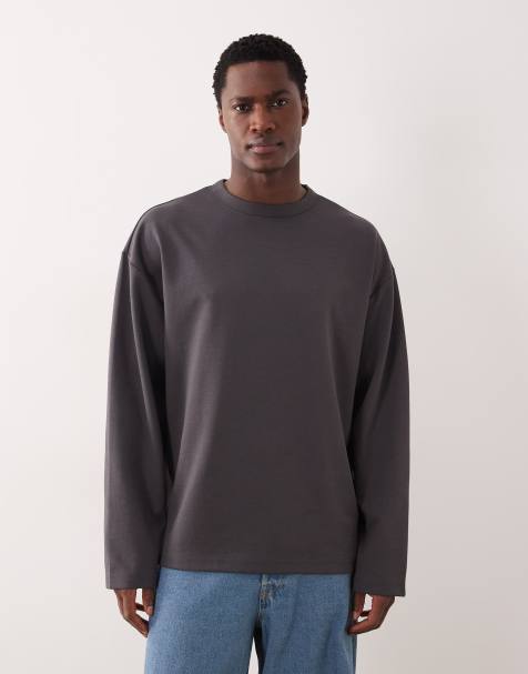 ASOS DESIGN – breatheMAX™ – Grafitowy gruby T-shirt oversize z długimi rękawami z mieszanki bawełny - view 1