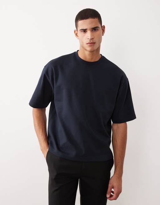 ASOS DESIGN – breatheMAX™ – Granatowy gruby T-shirt oversize o pudełkowym kroju z mieszanki bawełny