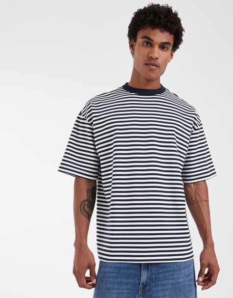 ASOS DESIGN – breatheMAX™ – Granatowy T-shirt oversize w paski - view 1
