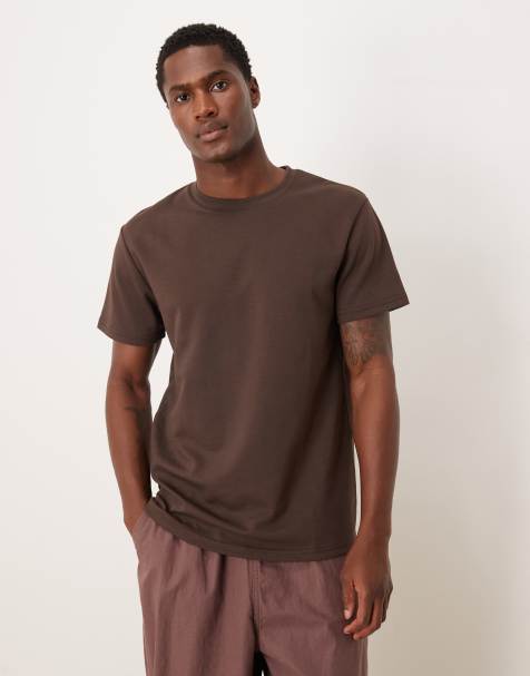 ASOS DESIGN breatheMAX™ heavyweight crew neck t-shirt in brown cotton blend